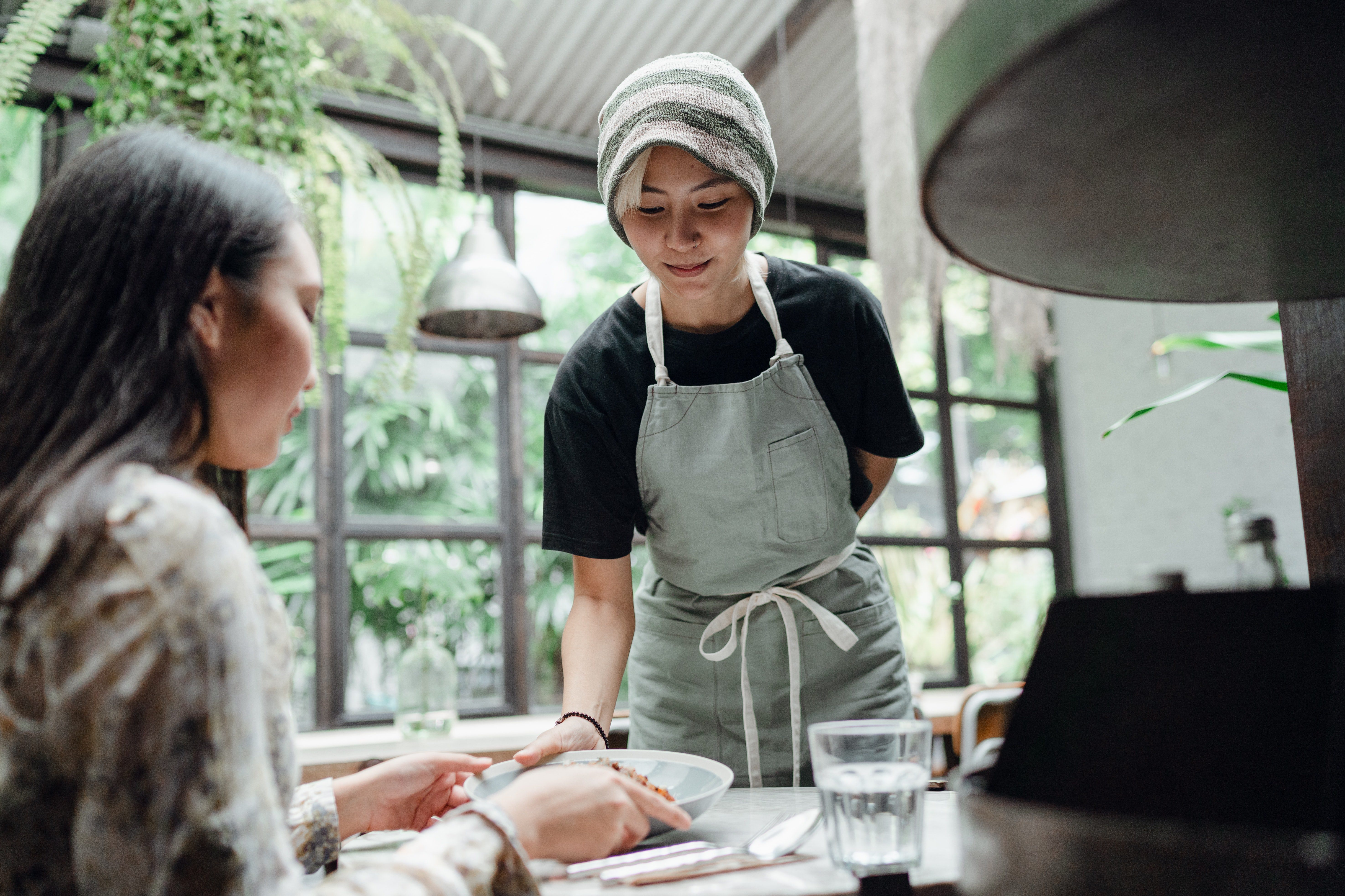 A waitress serving